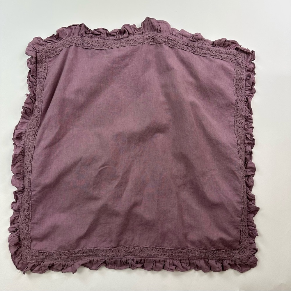 Tahari Home Lavender Shabby Chic Lace Trim Linen Cotton Euro Pillow Sham
